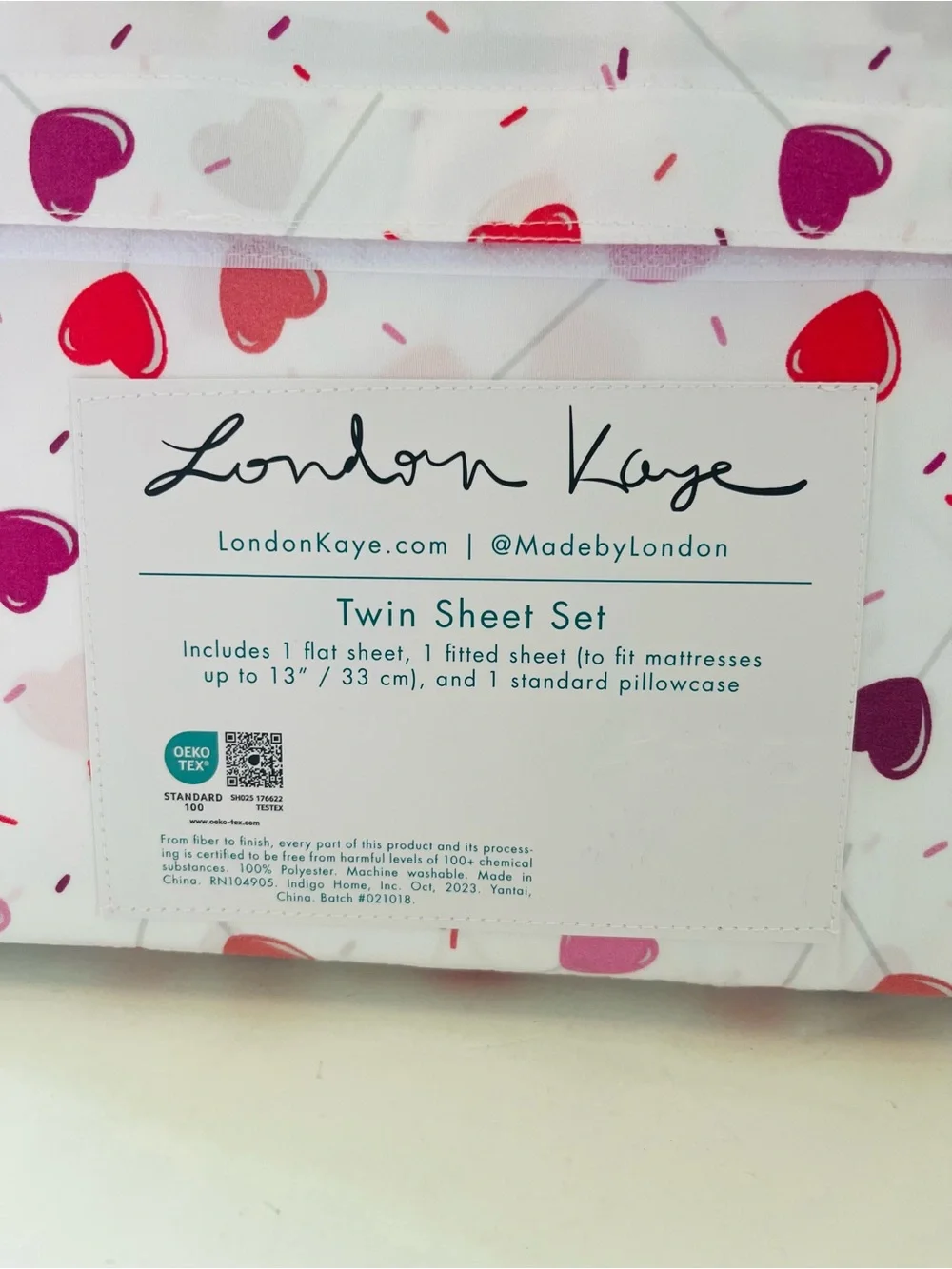 London Kaye & Oh Cupid Lot of 2 Twin Size Heart Valentine Sheet Sets Pink White